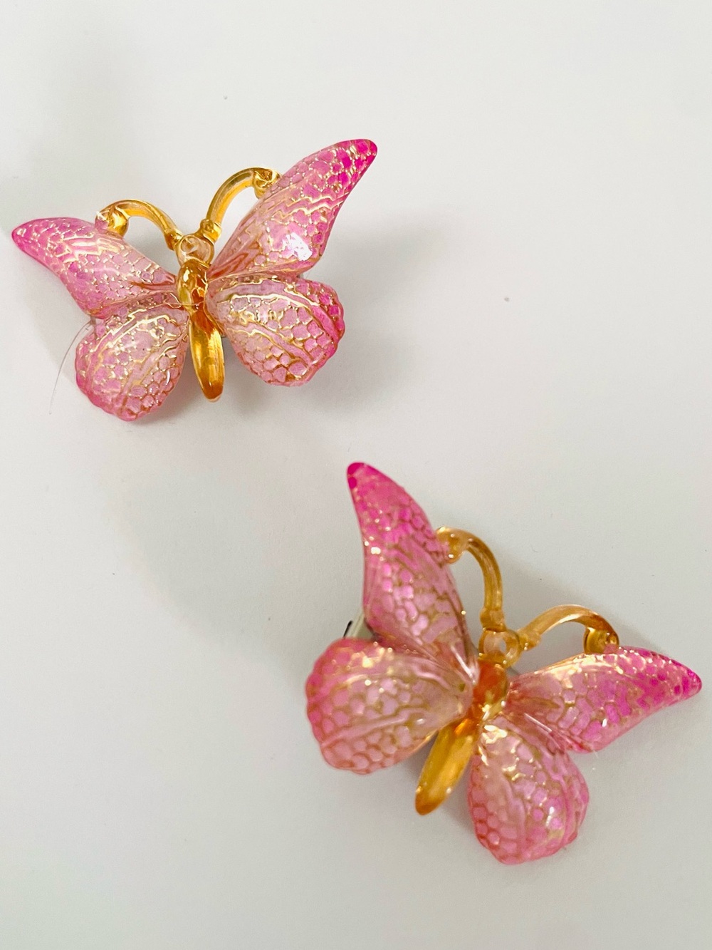 Pink Butterfly Hair Clips with Gold Accents - Kids Accessories